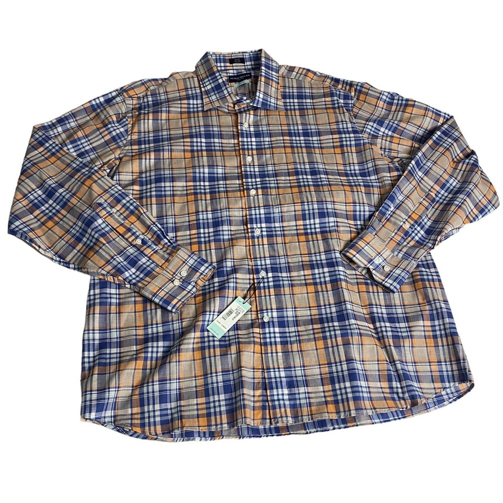 Peter Millar Collection Flex Finish Blue Orange‎ Plaid  Shirt Men's  Size XXL